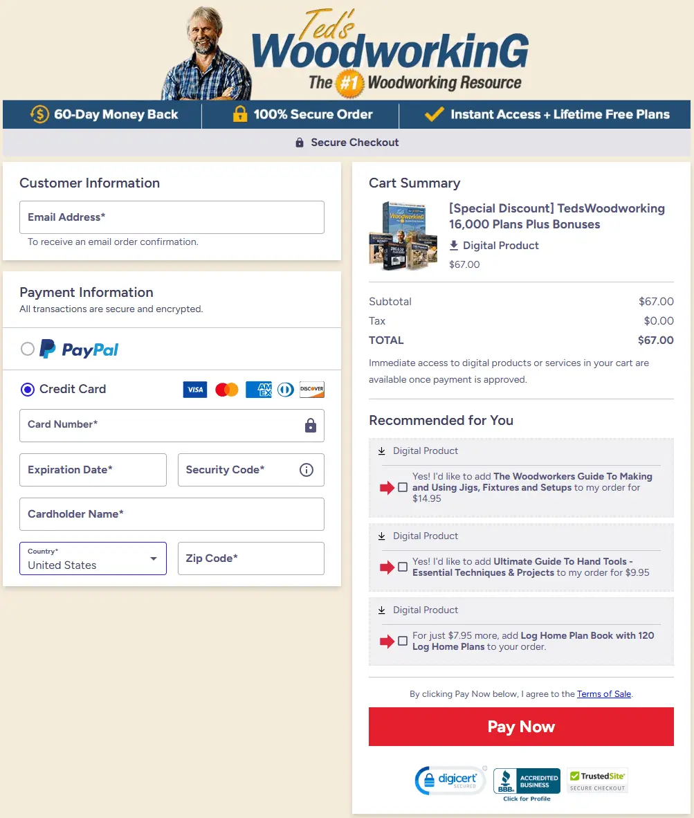 Teds Woodworking secure checkout page